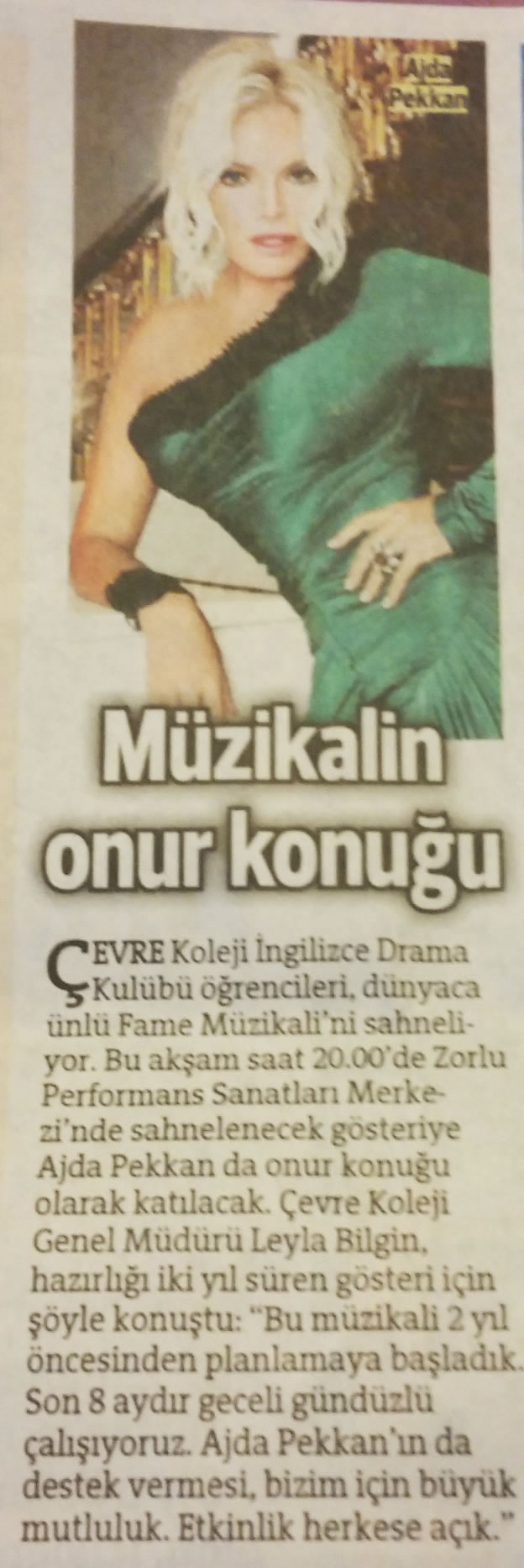 Ajda Pekkan Çevre Kolejinde